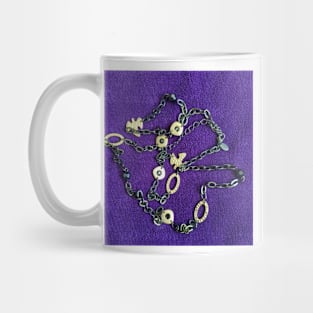 Black and gold chain with Doves on a deep purple background Mug